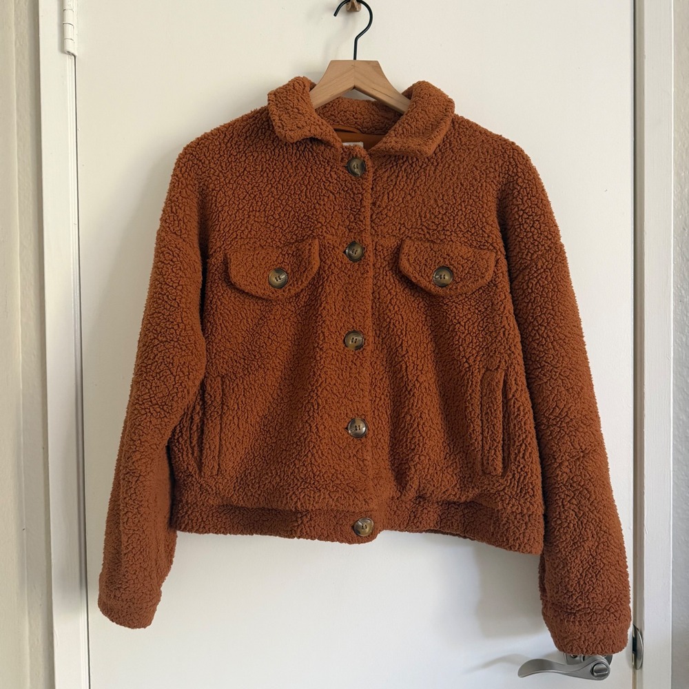 Hippie Rose Brown Borg Cropped Jacket Cozy Fall Indie Boho Cabin